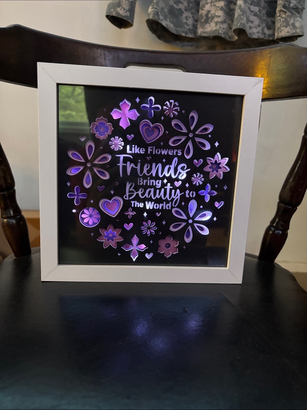 Flower Friends Lighted Shadow Box Wall Art - Pink/Purple Floral Design